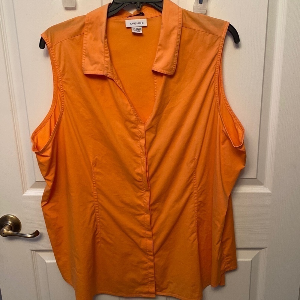 L womens Avenue casual solid orange sleeveless button up plus size shirt 26/28